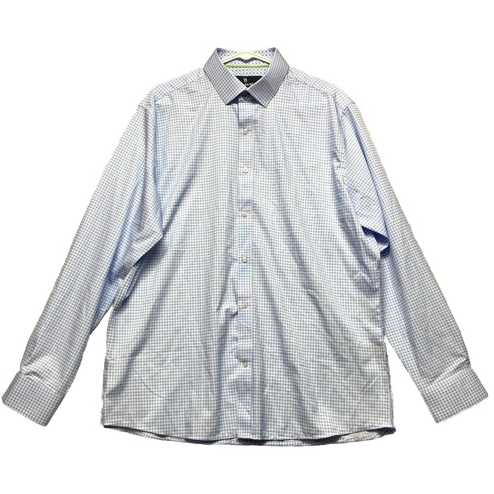 Tom Baine Dress Shirt Mens XL 17-17.5 Blue White Check Long Sleeve Slim Fit